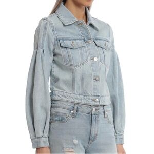 Avec Les Filles Light Blue Denim Jacket ballon sleeve